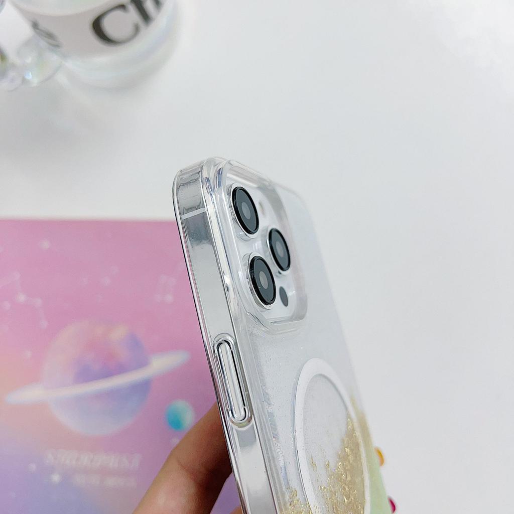 Чехол iPhone15ProMax/14pro/13/12 прозрачный TPU с клеем Quicksand Gold Foil на магнитной присоске