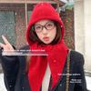 Женская теплая вязаная шапка-шарф Red Hat на осень/зиму, цельная шапка с капюшоном на шею, вязаная шапка, зима