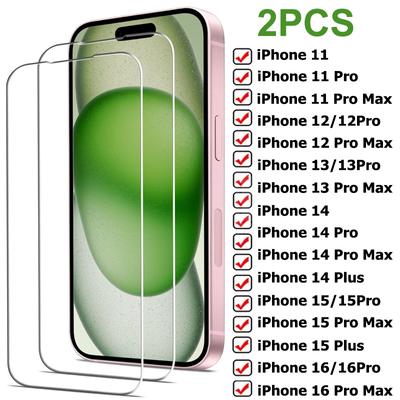 2 шт. закаленное стекло для iPhone 11 12 13 14 15 16 Pro Max 13 Mini защитная пленка для экрана iPhone 16 15 14 Plus защитная стеклянная пленка