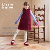 Little Naive Girl's Winter Corduroy Padded Vest Dress with Contrast Buttons