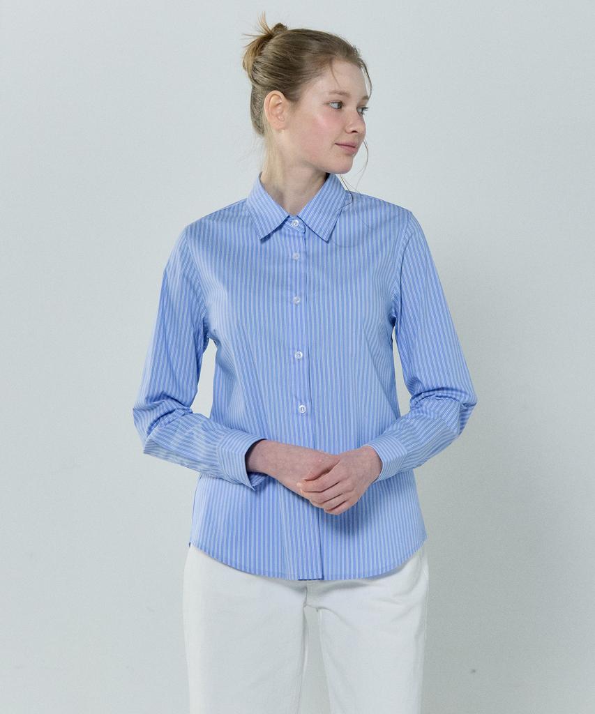 BASIC HOUSE Women'S Striped Regular Fit Long Sleeve Shirt Blue Lzws3201