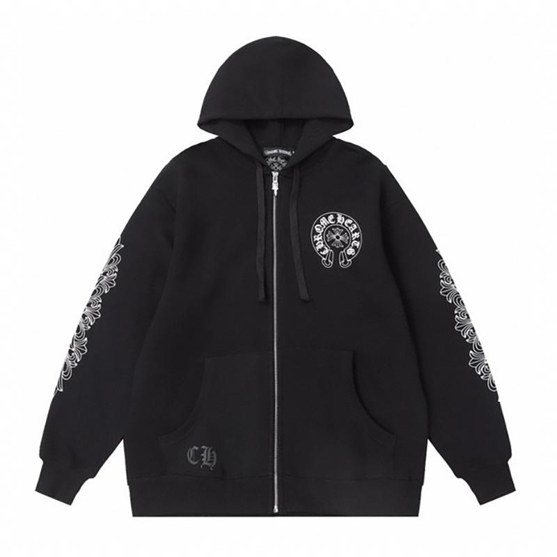 832 CHROME HEARTS Осень и Зима Новая Большого Размера Классический Стиль Логотип Молния С Капюшоном Толстовка, Подходит для Ношения Парами