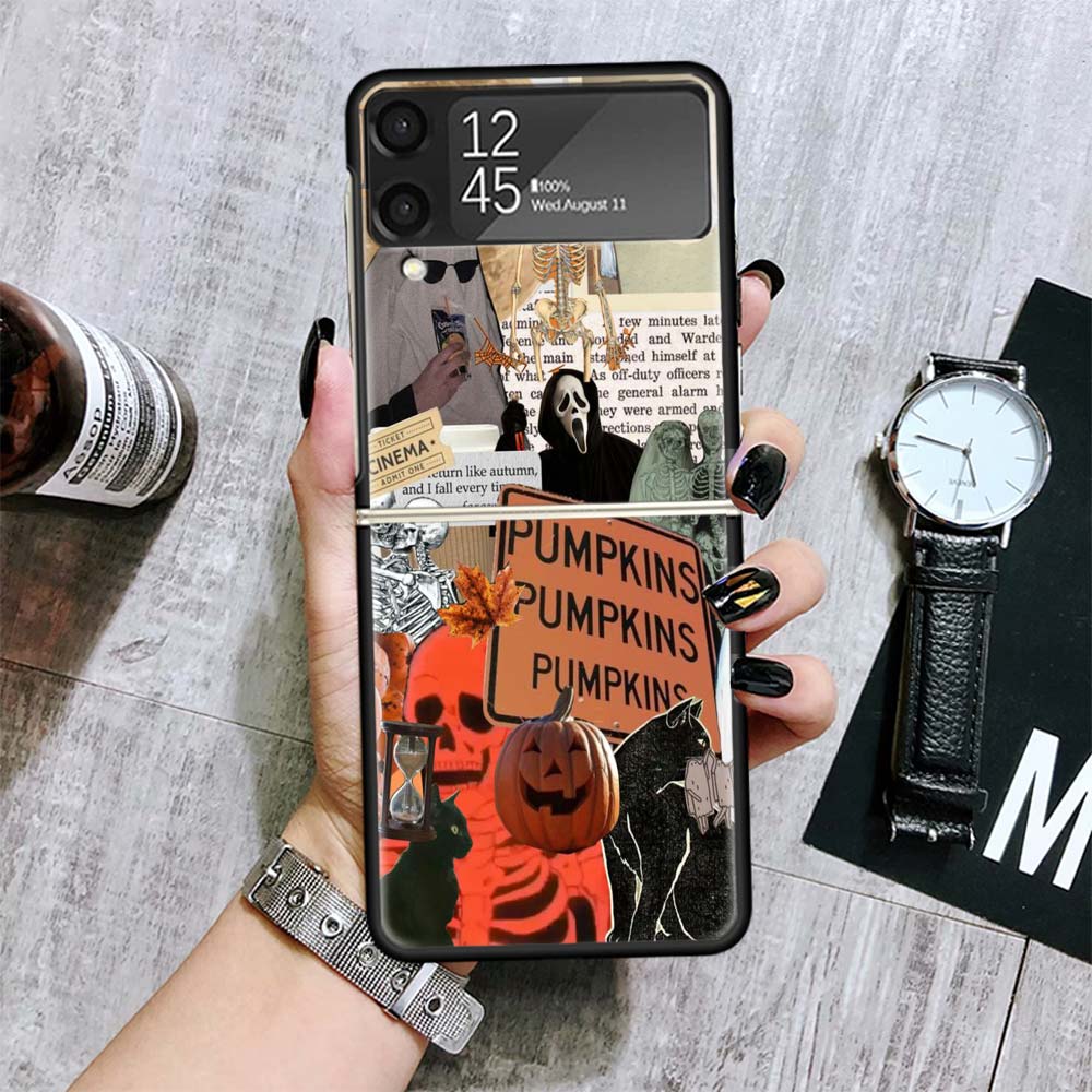 Октябрь Осень Хэллоуин Жуткие Тыквенные Чехлы Для Samsung Galaxy Z Flip 4 5 6 7 3 Z Flip7 Flip6 Flip4 Flip5 Flip3 5G Жесткий Ударопрочный