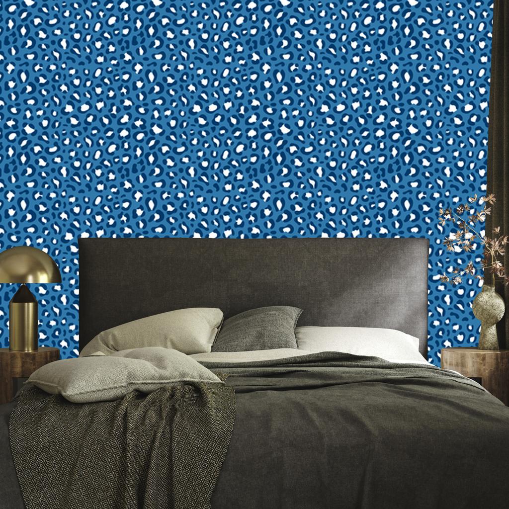 Blue Animal Skin Wallpaper, Blue, Azure and White, 50x1000