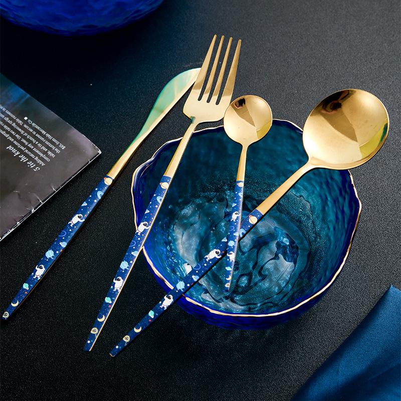 Christmas Starry Sky Western Food Tableware Set Spoon Hand Gift Hotel Home Steak Knife Box Fork Kitchen Dining Bar Garden
