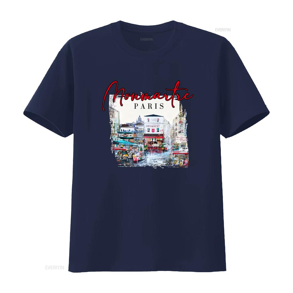 Montmartre Paris Travel Crewneck T shirt France with Parisian Street Art Print vintage Washed Soft Versatile Unisex fashion