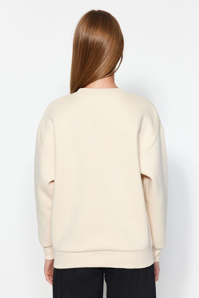 Women's Fashionable Stylish Sweatshirt Light Stone Label Detailed Regular Crew Neck Knitted Sweatshirt