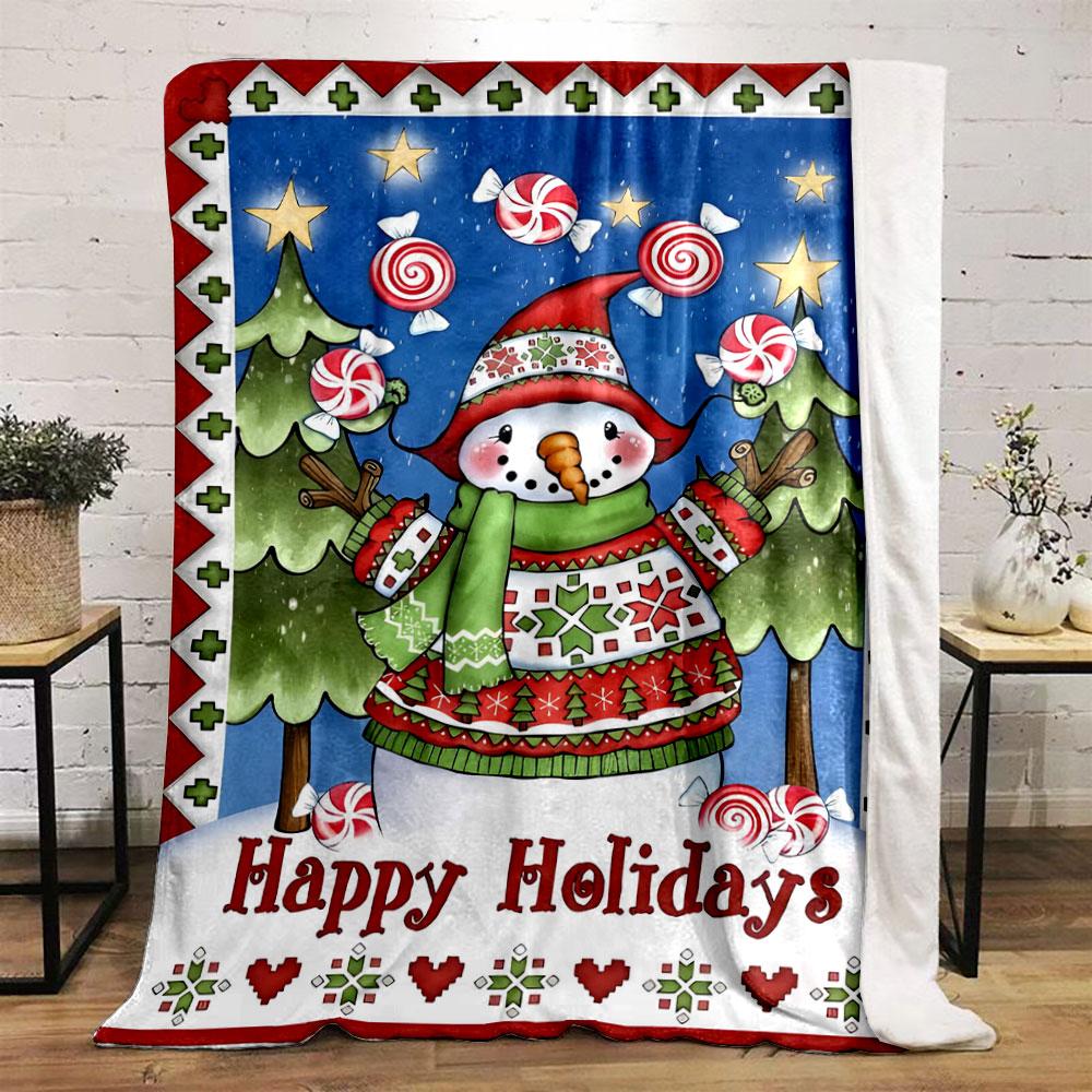 Happy Holiday Snowman Print Blanket bedroom Blanket for Livingroom Couch lunch break Soft throw for Friend's festival Gift