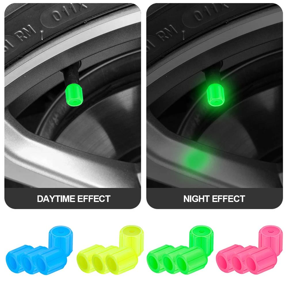 4PCS Universal Luminous Valve Cap Dust-proof Tires Wheel Hub Valve Glowing Tyre Stem Covers Applicable Car Motorcycle Bike Valve Stems 1