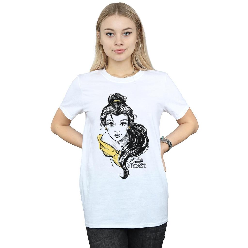 Disney Womens/Ladies Belle Sketch Cotton Boyfriend T-Shirt