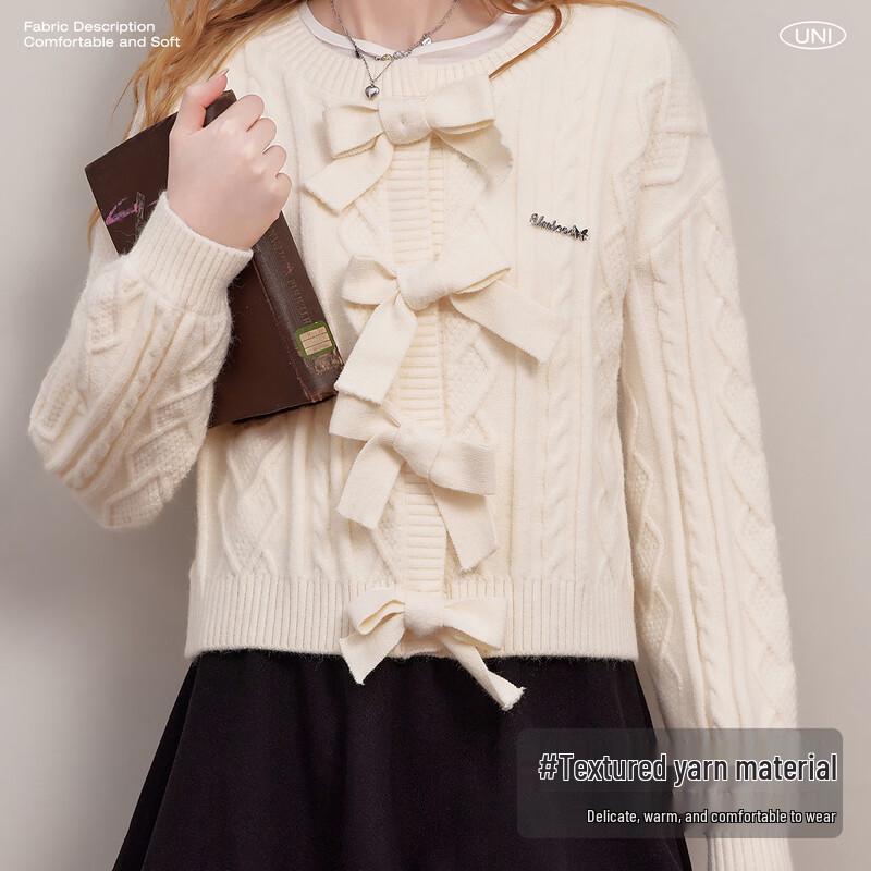 UNIFREE Sweet Style Round Neck Knit Cardigan
