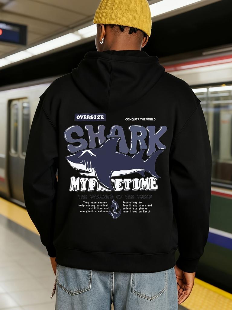 Pattern Bold SHARK Text Large Shark Graphic MY LIFETIME And THE OVERLORD OF THE OCEAN Slogans And Unisex Couple Sweater S Uni