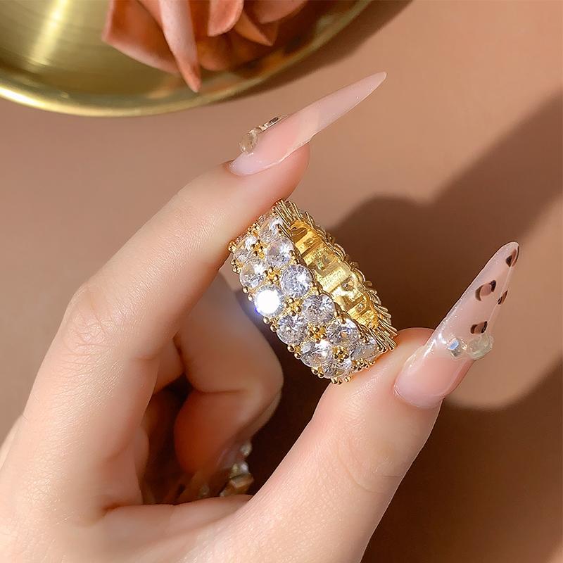 925 Sterling Silver Luxury Double Row White Zircon Ring For Ladies Wedding Party Birthday Fashion Jewelry Gift