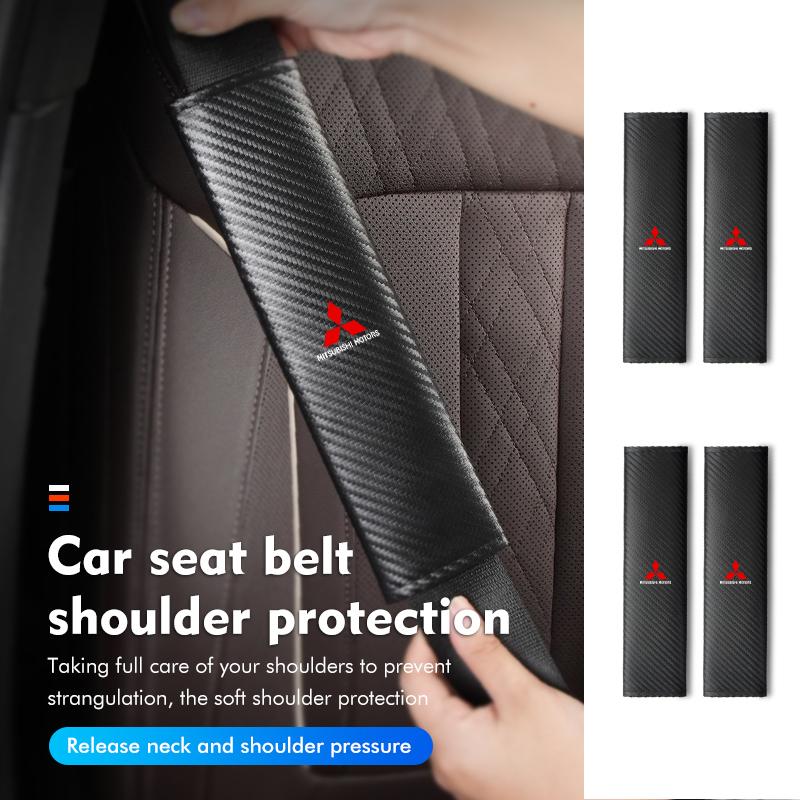 Carbon Car Safety Seat Belt Shoulder Pad Protection Cover For Mitsubishi Outlander Lancer L200 ASX Pajero Grandis Eclipse
