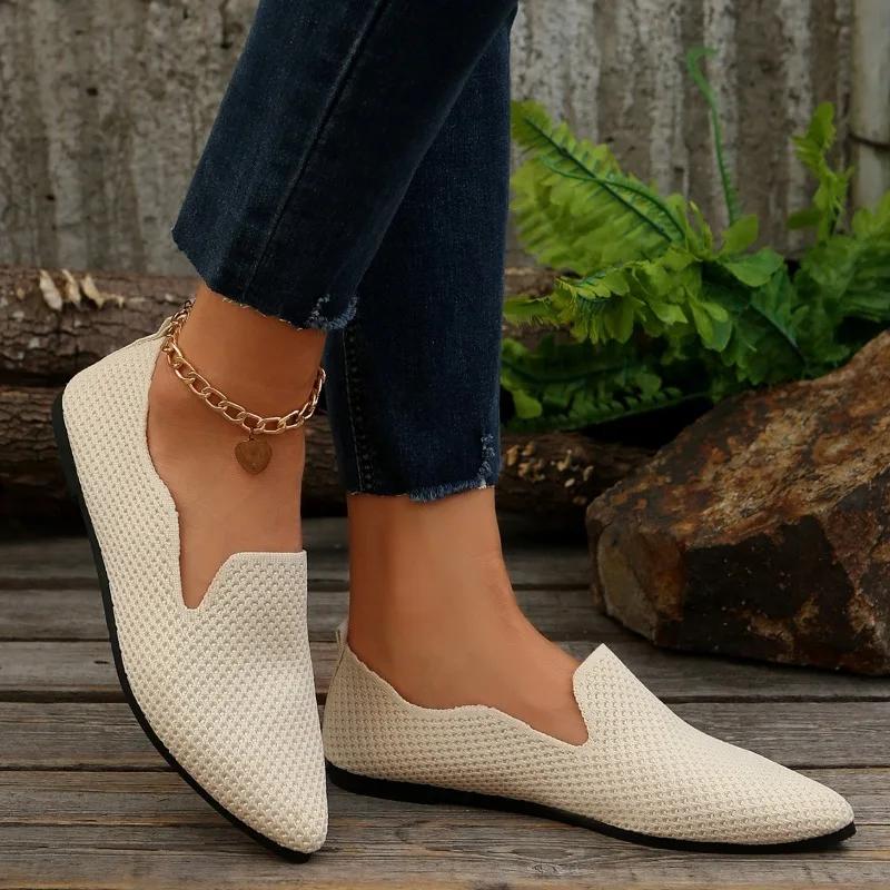 2024 Новая мода однотонные весенние и осенние универсальные однотонные женские туфли сетчатые дышащие слипоны с острым носком Zapatos