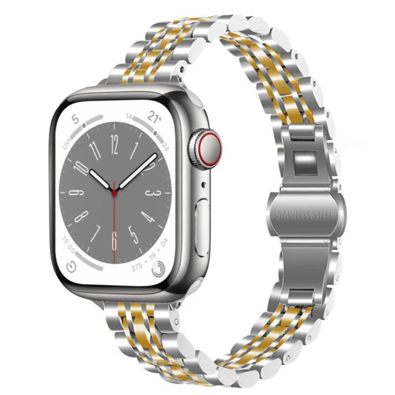 Тонкий металлический ремешок для Apple Watch 10 9 8 7 41 мм 45 мм 42 мм 46 мм Женский браслет из нержавеющей стали iWatch Ultra 49 мм 6 5 4 3 SE2 Ремешок