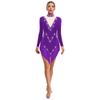 Women's Latin Dance Dress S-XXL - Shiny Rhinestones Mock Neck Long Sleeve with Tassels & Irregular Hem Stage Costume