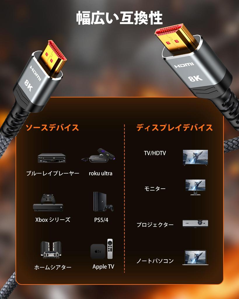 Snowkids 8K HDMI Cable 2M PS5 HDMI Standard HDMI Cable Ultra High Speed UHD 48Gbps eARC DynamicHDR 3D Ethernet Compatible with and Below [PS4