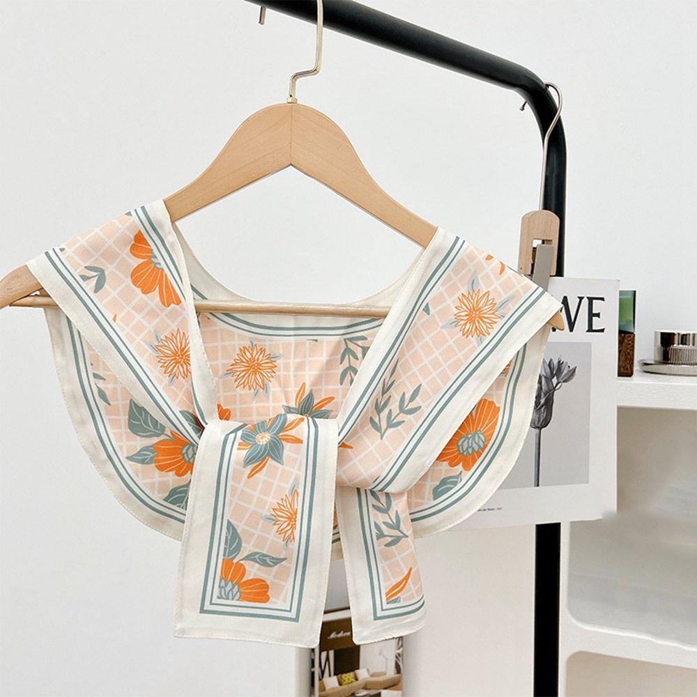 Bow Clothing Accessories Fake Collar Female Shawl Silk Scarf Printed Scarf Korean Style Scarves