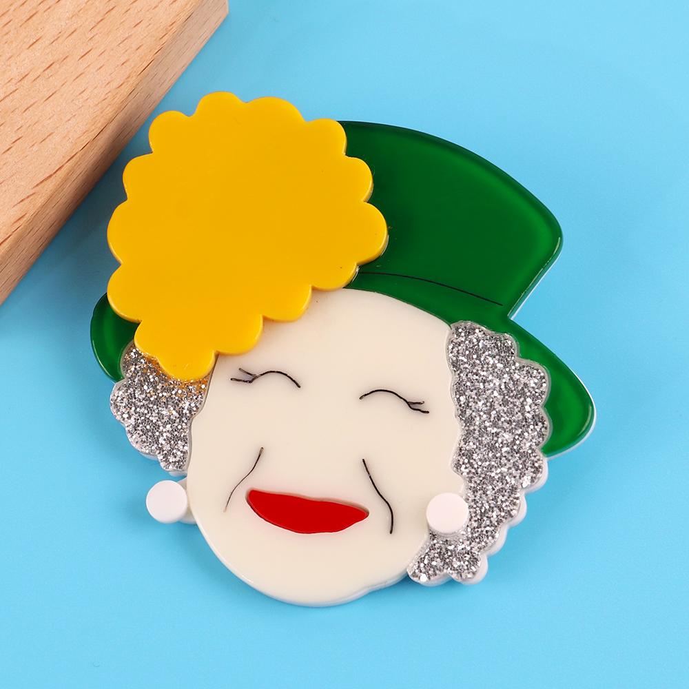 New Elegant Queen Elizabeth II Acrylic Brooches for Women's Clothing Glitter Crown Granny Figure Badges Pins Brooch Cute Jewelry