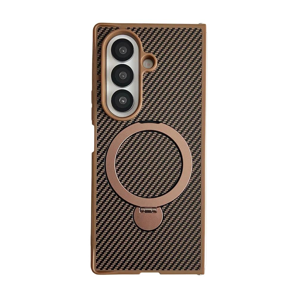 Магнитный чехол-подставка из карбоновой кожи с вращением на 360° для Samsung Galaxy Z Fold 7 6 5 4 5G Для зарядки Magsafe