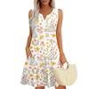 Women's Casual Easter Print V-Neck Button Side Pocket Vest Dress