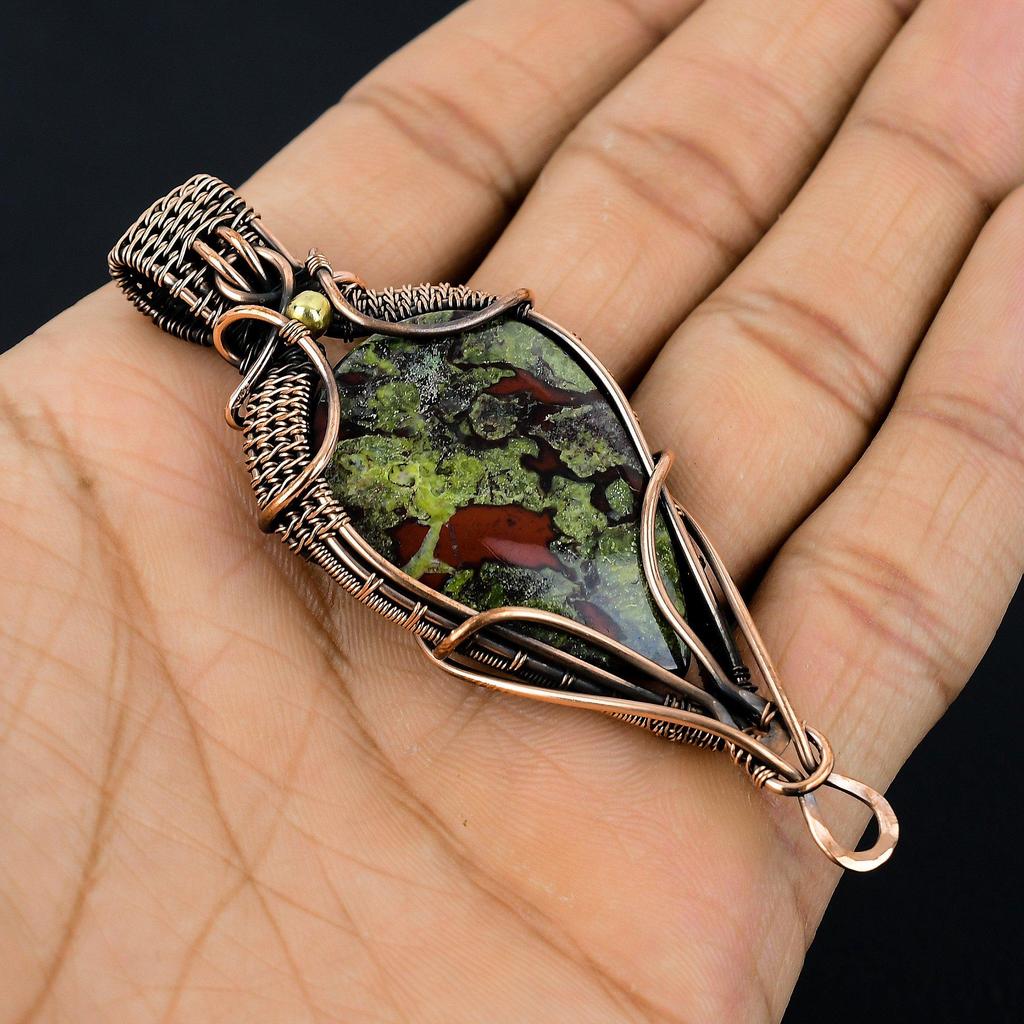Dragon Blood Jasper 999 Copper Wire Wrapped Pendant, Handmade Gemstone Pendant Jewelry, Gifts For Wife Brand New Pendant