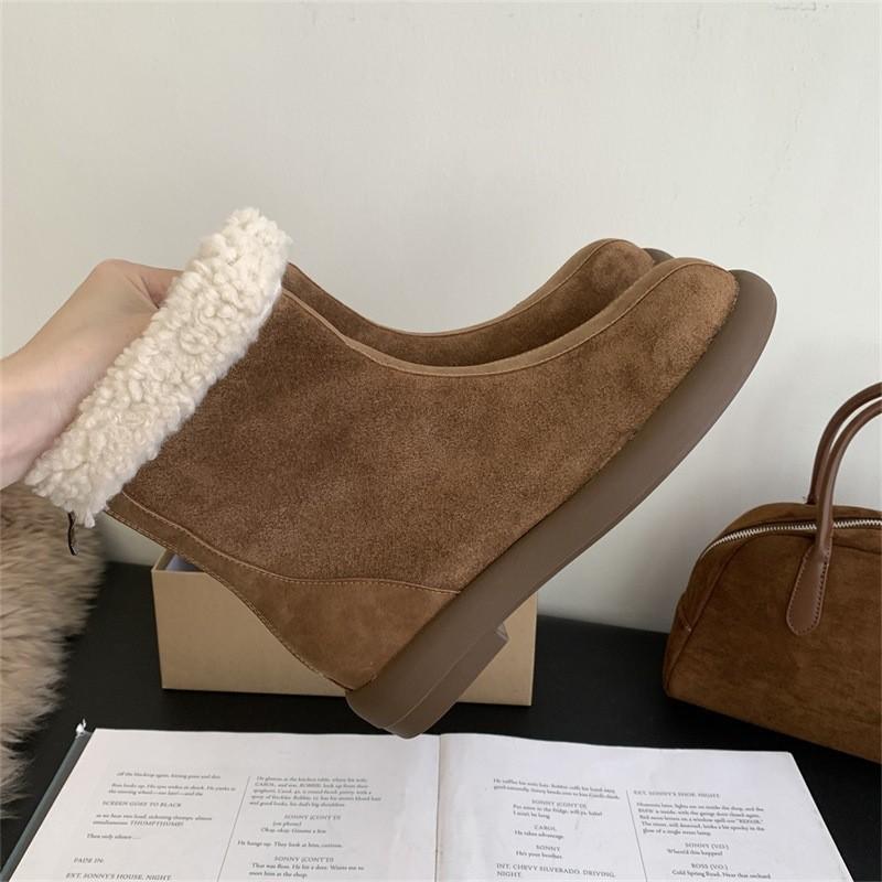 2025 Autumn and Winter New Thick-soled Muffin Shoes Women's Imitation Lamb Wool Shoes Rear Zipper Warm Non-slip Snow Boots