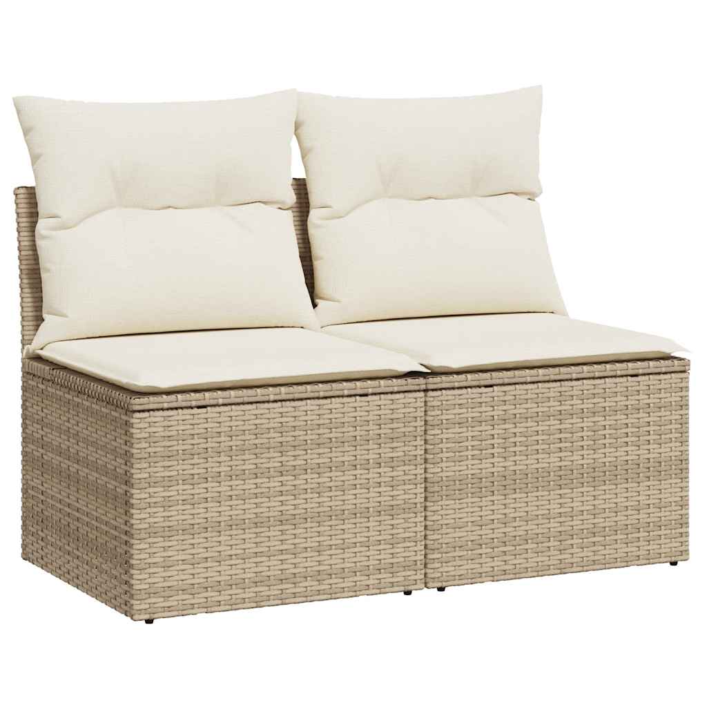 2 Piece Garden Sofa Set with Cushions Beige Poly Rattan Acacia