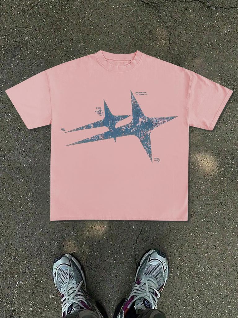 Faded Double Star Silhouette Design Tee 100 Cotton Unisexs T Shirt for Summer Daily Wear Features A Striking High Contrast Look