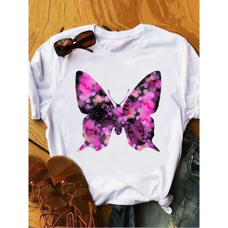 Love Heart Butterfly Trend Summer Clothes Womens Clothing Ladies Print Fashion Tshirts Short Sleeve FeUnisex Graphic Tee Fashion