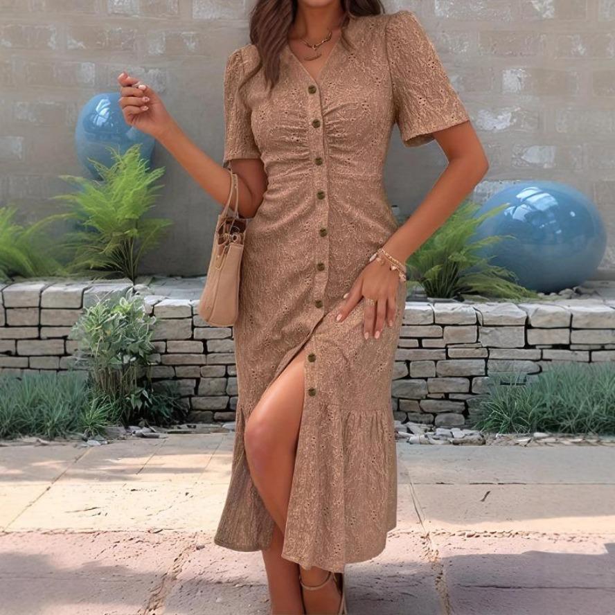 Женские модные летние весенние однотонные повседневные платья с v-образным вырезом и короткими рукавами и высокой талией