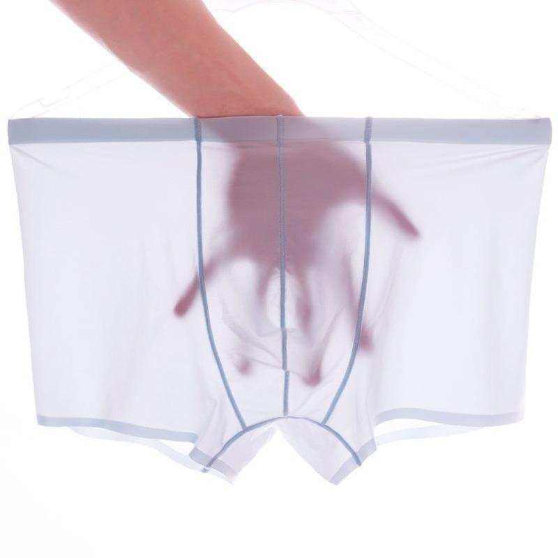 Ice Silk Men's Underwear Silky Middle Waist Flat Angle Transparent Summer Sexy Breathable U Convex Ultra Thin Boxer