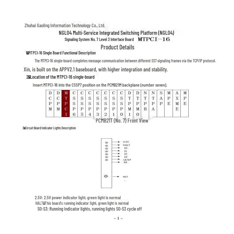 Zhuhai Gaoling MTPCI-16 Level 3 Signaling Interface Board