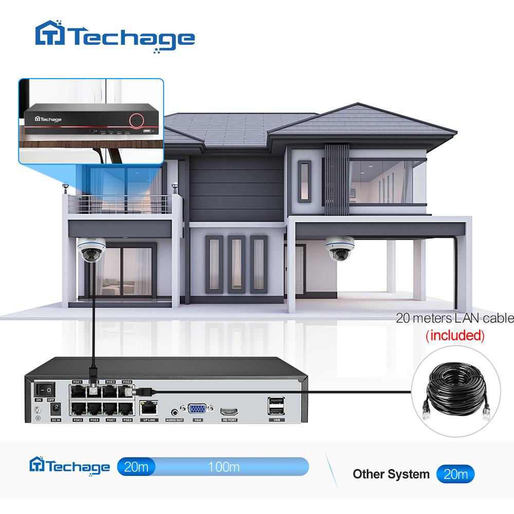 Techage H.265 8CH 4K 5MP 4MP 1080P POE NVR Аудиовыход Сетевой видеорегистратор видеонаблюдения до 16 каналов для камеры POE Система видеонаблюдения