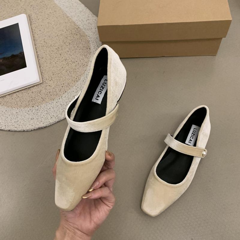 Ретро жемчужный нишевый золотой бархат пряжка на одну пуговицу туфли Мэри Джейн женские плоский толстый каблук средний каблук квадратный носок одинарные туфли бордовый