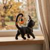 Artistic Resin Animal Decor Halloween Black Cat Wearing Hat Figurine, Witch Statue for Gift Dark Style Enthusiasts Desk Shelf, Spooky Cute Home Decor,
