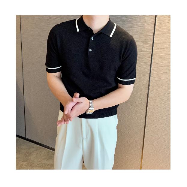 Летняя Новая Модная Вязаная Мужская Рубашка Поло, Шикарная Футболка с Коротким Рукавом Приталенного Кроя в Повседневном Стиле с Отложным Воротником, Тренд