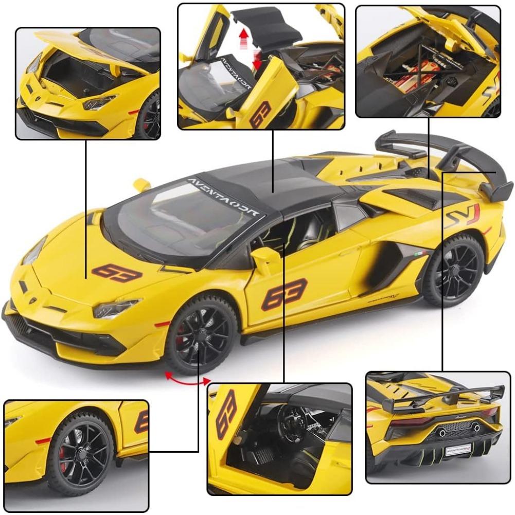 1/24 спортивный автомобиль Lambo SVJ 63, литой металлический автомобиль, игрушки, модели автомобилей со съемной крышей, звуковой подсветкой и откатом назад для детей от 3 лет и старше