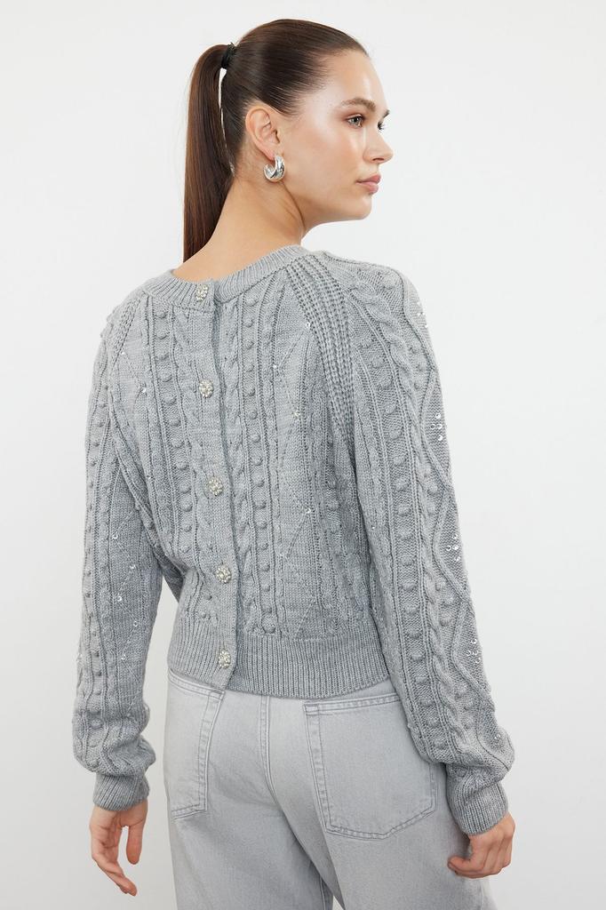 Women's Fashionable Stylish Sweater Gray Reversible Knitwear Sweater