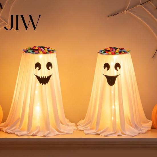 Creative Holiday Table Centerpiece Halloween Ghost Candy Bowl Stand with Remote Control, Large LED Lighted Festive Home for Cute Holder Front