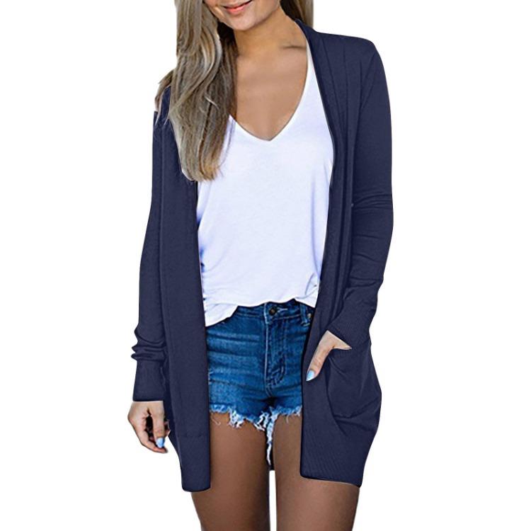 Модный женский повседневный кардиган жакет однотонный с длинным рукавом средней длины верхняя одежда