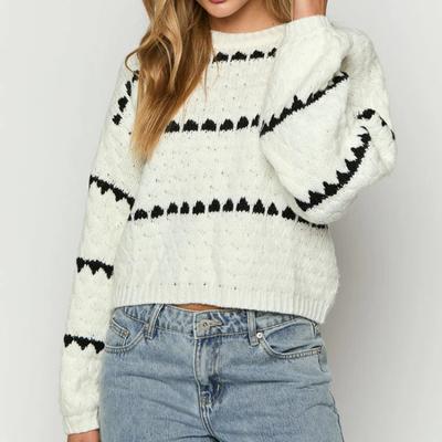 2024 осень и зима новый женский круглый вырез с длинными рукавами вязаный свитер уличный женский свободный свитер