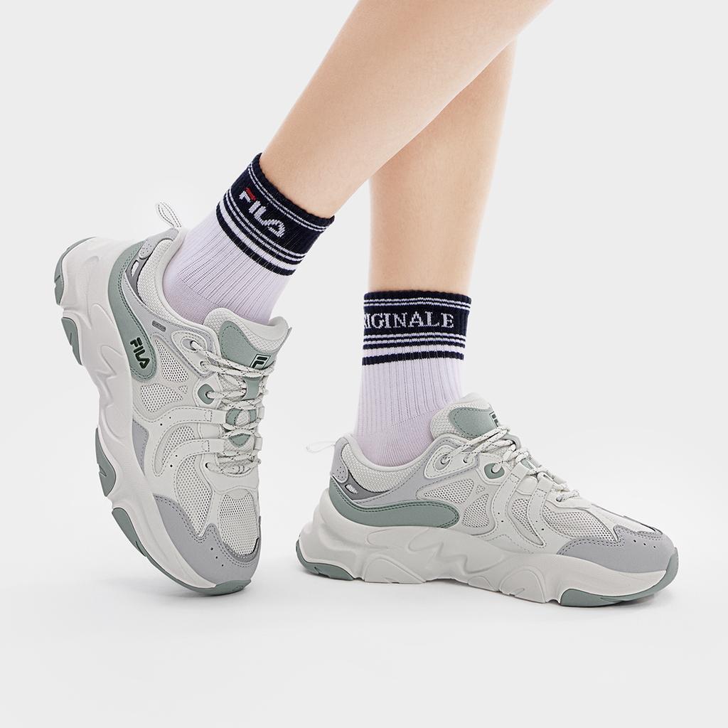 FILA Gray White Women's Low Top Synthetic Leather Mesh Retro Casual Lifestyle Sneakers F12W432103FGL