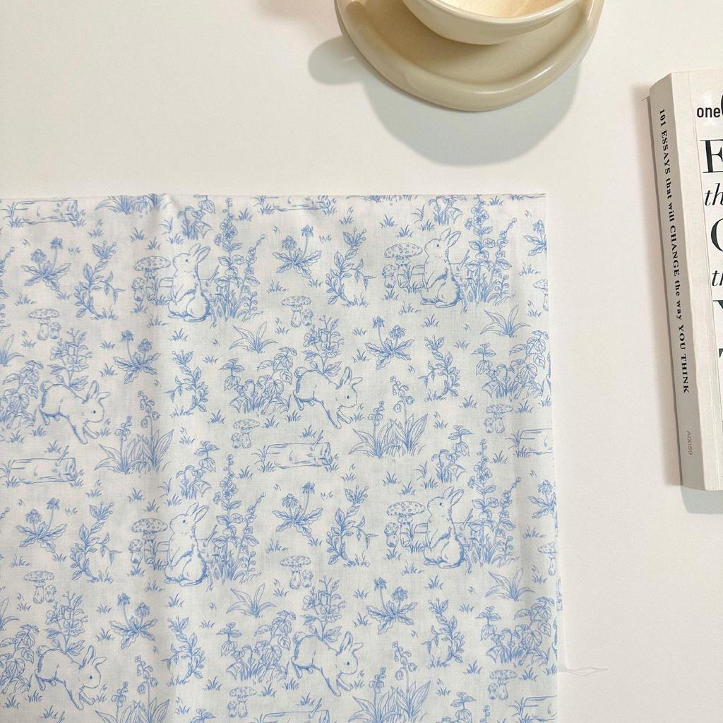 100% Cotton Digital Print Fabric with Artistic Rabbit Flower Design for Women's, Children's, and Parent-Child Clothing & DIY Home Projects