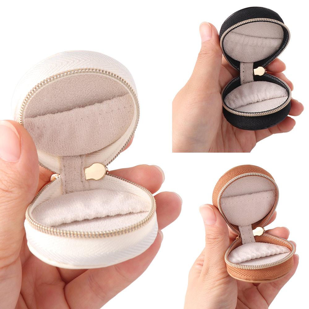 Mini Portable Jewelry Storage Bag Round Jewelry Box Simple Storage Case With Keychain Women