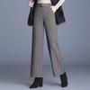 Woolen Wide-leg Pants Women's Autumn and Winter High-waisted Loose Trousers Herringbone Casual Elastic Waist Straight-leg Pants