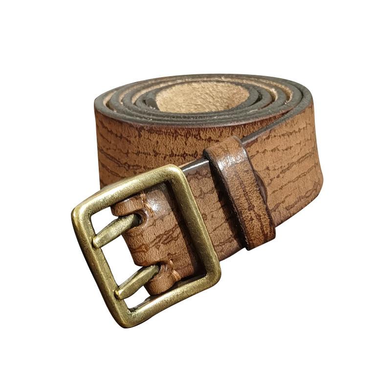 Ретро и старые тенденции персонализированный двойной игольный ремень с медной кнопкой на головке мужской ремень из натуральной кожи из натуральной коровьей кожи для джинсов