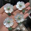 High-End Vintage Seawater Shell & Emperor Stone Flower Brooch - Women's Day Gift