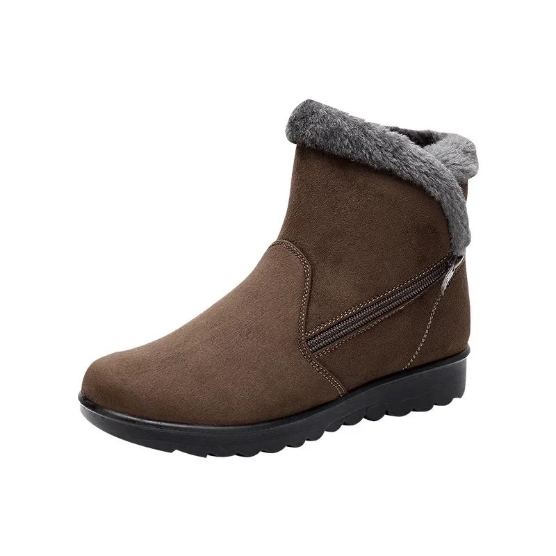 Зимние ботинки женские теплые плюшевые зимние ботинки для женщин ботильоны женские на молнии нескользящие мокасины женские повседневные удобные туфли на плоской подошве ботинки